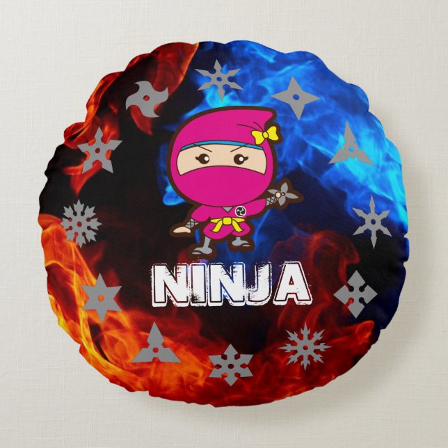 Ninja Girl Rund Kudde (Framsidan)