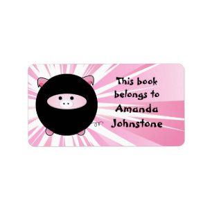 Ninja Gris på Rosa Bookplate Adressetikett