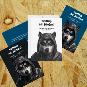Ninja Husky Pet Hund-inbjudningskort, klassiskt ma Tack Kort