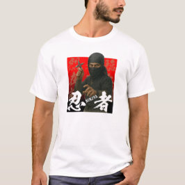 Ninja i Black med Kanji och Red Backdroppe T Shirt