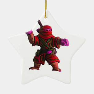 Ninja i rött julgransprydnad keramik