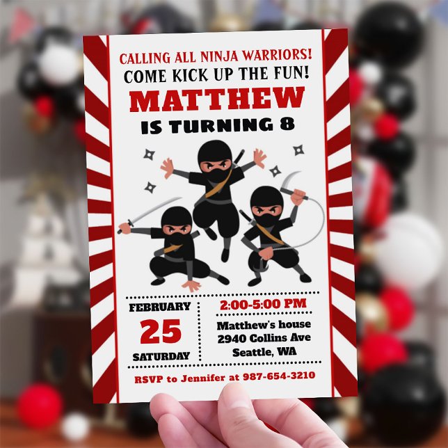 Ninja-inbjudan, Ninja födelsedag Inbjudningar (Ninja Invitation, Ninja Party Invitation)