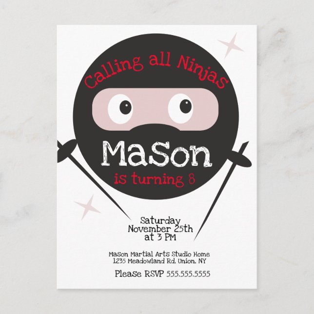 Ninja kampsport karate pojkar födelsedag valfri ål vykort (Framsida)