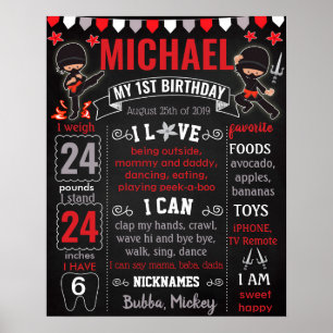 Ninja Karate Birthday chalkboard Poster