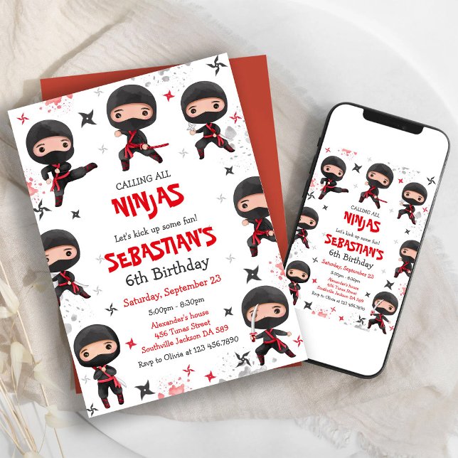 Ninja Karate Kids kampsport födelsedagsinbjudan Inbjudningar (Skapare uppladdad)