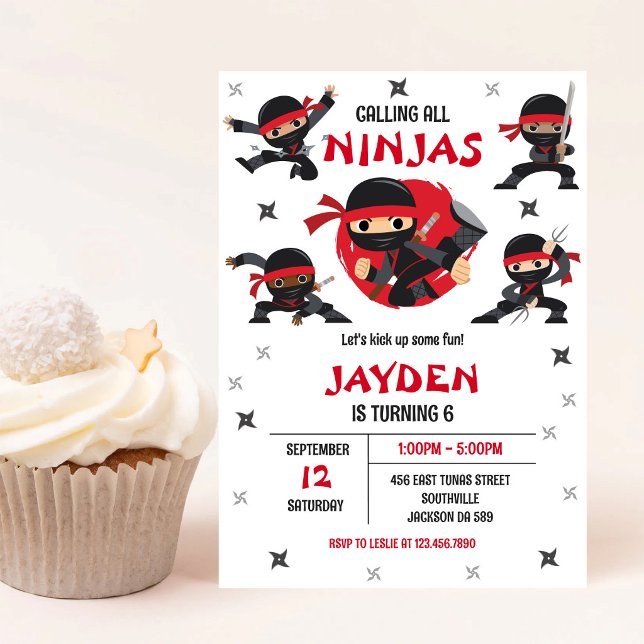 Ninja Karate Kids pojke födelsedagsfest inbjudan (Skapare uppladdad)
