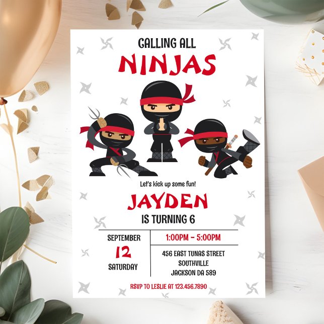 Ninja Karate Kids pojke födelsedagsfest inbjudan (Skapare uppladdad)