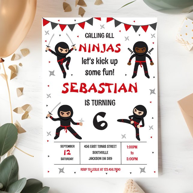 Ninja Karate Kids Pojkfödelsedagsfest Inbjudningar (Skapare uppladdad)