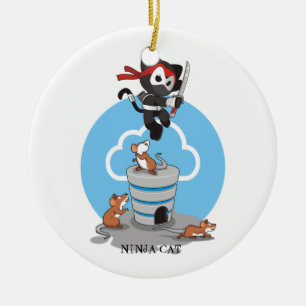 Ninja Kattunge med Mice Julgransprydnad Keramik