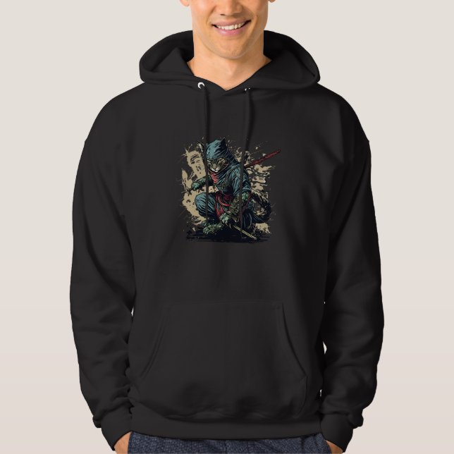 Ninja Kitten Cat For Kids Boys Girls Who Loves Nin Hoodie (Framsida)
