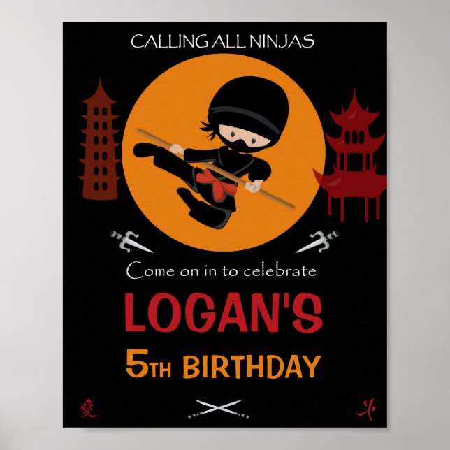 Ninja-krigare välkomnar party-tecknet Ninja poster (Framsidan)