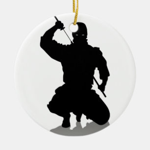 Ninja med svärd julgransprydnad keramik