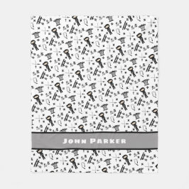 Ninja mönsterfilt med namn, svartgrått fleecefilt