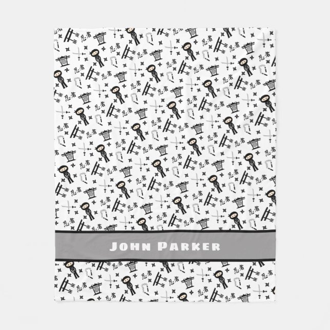 Ninja mönsterfilt med namn, svartgrått fleecefilt (Framsidan)