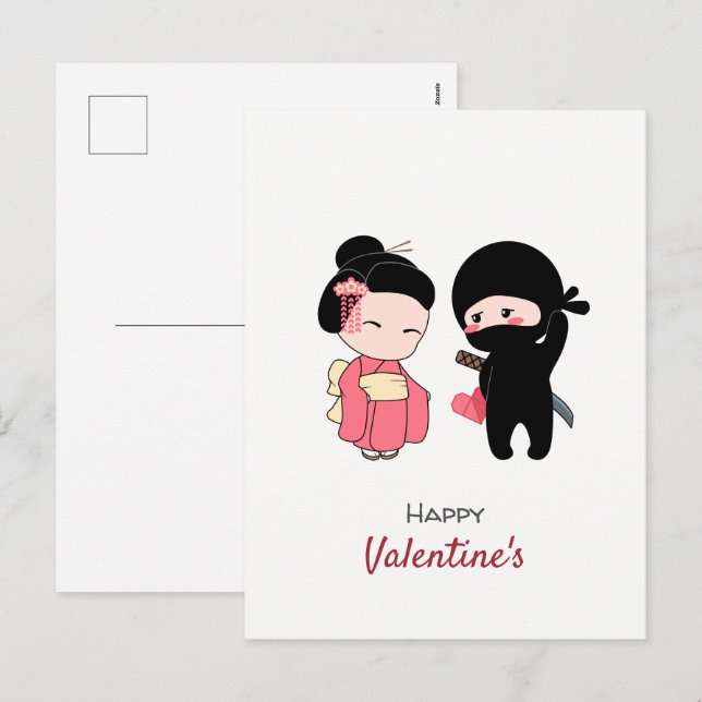 Ninja och Geisha Lycklig Valentine Helg Vykort (Fram/baksida)
