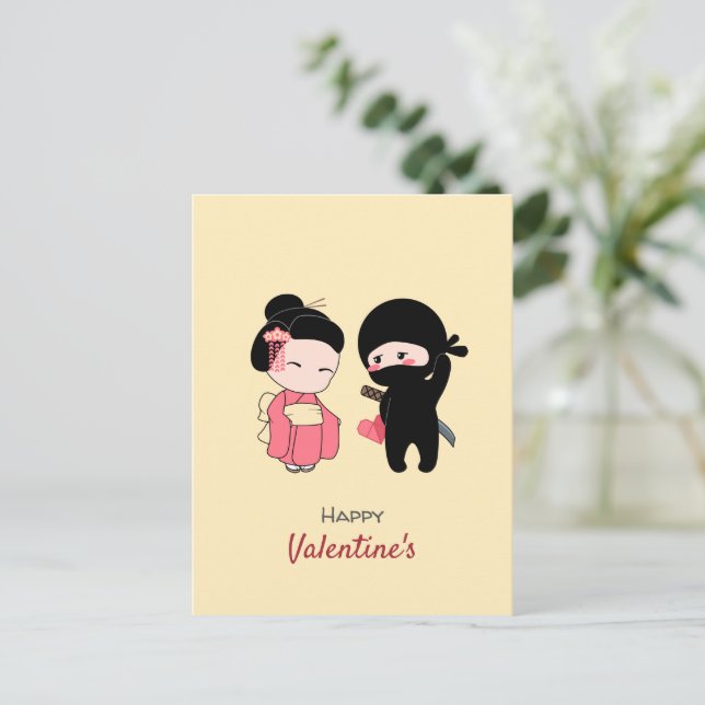 Ninja och Geisha Lycklig Valentine på Gulten Helg Vykort (Stående Fram)