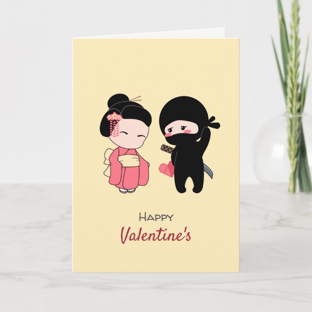 Ninja och Geisha Lycklig Valentine på Gulten Helgkort (Framsida)