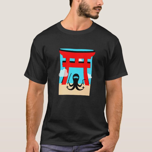 Ninja Octopus av japansk Torii Grind Ninja T Shirt (Framsida)