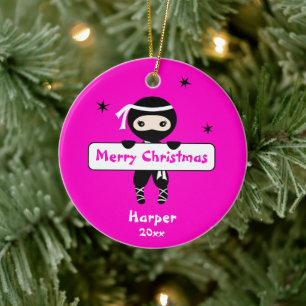 Ninja Ornament, Girls Cute Karate Kids jul Julgransprydnad Keramik