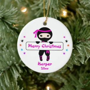 Ninja Ornament, Girls Cute Karate Kids jul Julgransprydnad Keramik