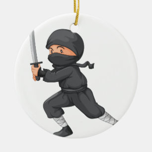 Ninja på vit julgransprydnad keramik