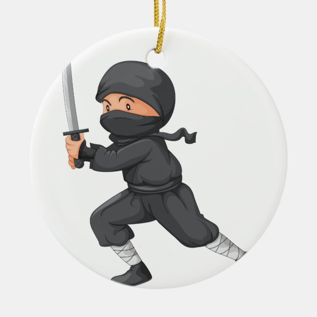 Ninja på vit julgransprydnad keramik (Framsidan)