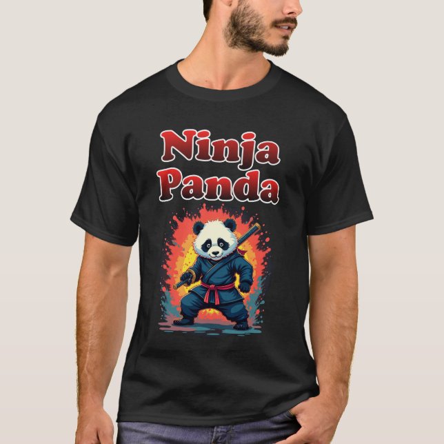 Ninja Panda T-Shirt Cute Samurai Stil (Framsida)