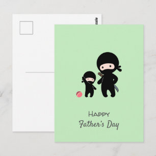 Ninja Pappa och Kid på Grön Postkort Vykort