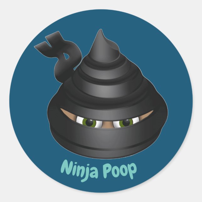 Ninja Poop Emoji Runt Klistermärke (Framsida)