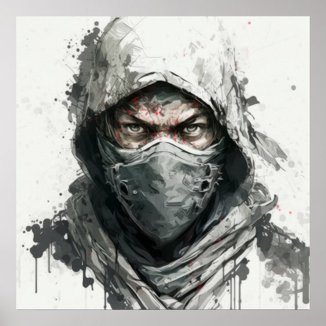 Ninja Porträtt Warrior Painting Historic Äventyr Poster (Framsidan)