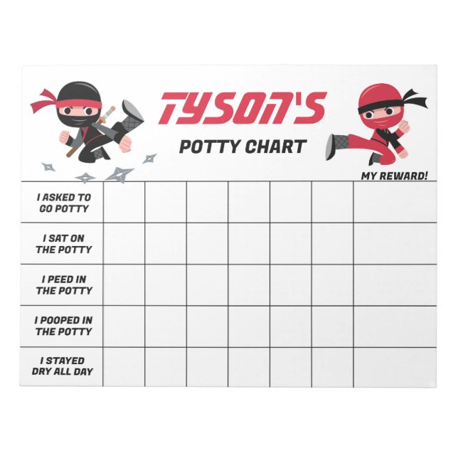 Ninja Potty Chart Personlig Namn & Tasks Anteckningsblock (Framsida)