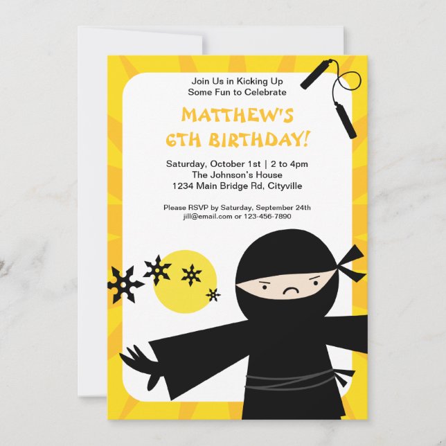 Ninja Power Gul Inbjudan (Framsida)