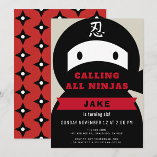 Ninja Red & Black Boy Birthday Inbjudningar