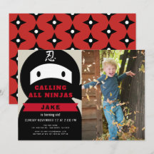 Ninja Red & Black Boy Photo Birthday