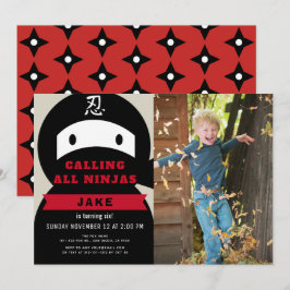 Ninja Red & Black Boy Photo Birthday Inbjudningar