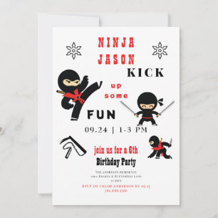 Ninja Red & Black-Födelsedagsfesten i Roligt Inbjudningar