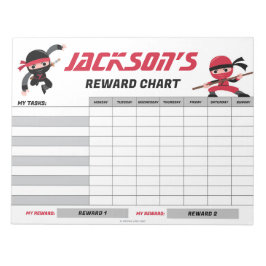 Ninja Red Black Reward Chart Personlig Aktiviteter Anteckningsblock