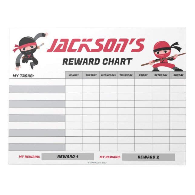 Ninja Red Black Reward Chart Personlig Aktiviteter Anteckningsblock (Framsida)