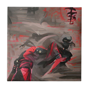Ninja Red Dödsgrafik abstrakt art Kakelplatta