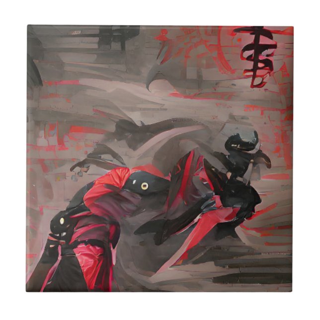 Ninja Red Dödsgrafik abstrakt art Kakelplatta (Framsidan)