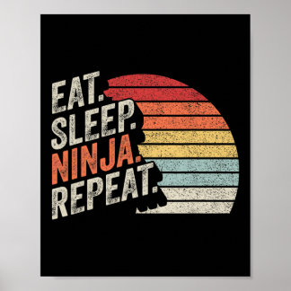 Ninja Retro Vintage Eat Ssov Ninja Karate Repeat Poster