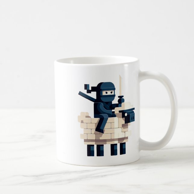 Ninja Ridning Får Block Stil Karaktär Pixel Art Kaffemugg (Höger)
