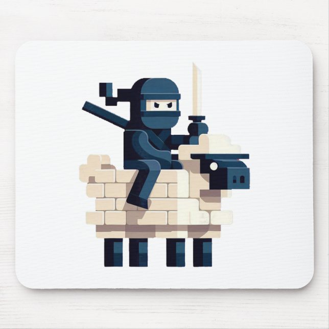 Ninja Ridning Får Block Stil Karaktär Pixel Art Musmatta (Framsidan)