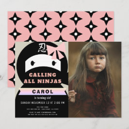 Ninja Rosa & Black Girl Photo Birthday Inbjudningar