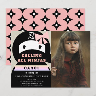 Ninja Rosa & Black Girl Photo Birthday Inbjudningar