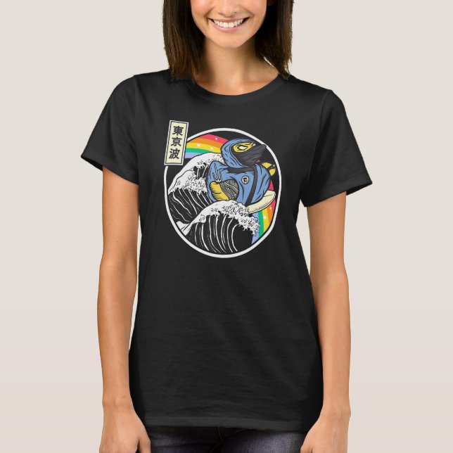 Ninja Rubber Anka Surfing Kanagawa Wave Japan Vapo T Shirt (Framsida)