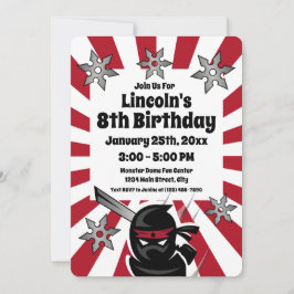 Ninja Samurai Warrior Barns födelsedag Party Inbju Inbjudningar
