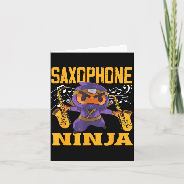 Ninja Saxophonist Saxophone Tee Kort (Framsida)