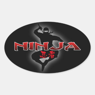 Ninja Silhouette Ovalt Klistermärke