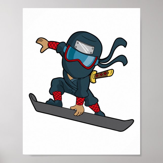 Ninja Snowboarder Snowboarding Winter Sp Poster (Framsidan)